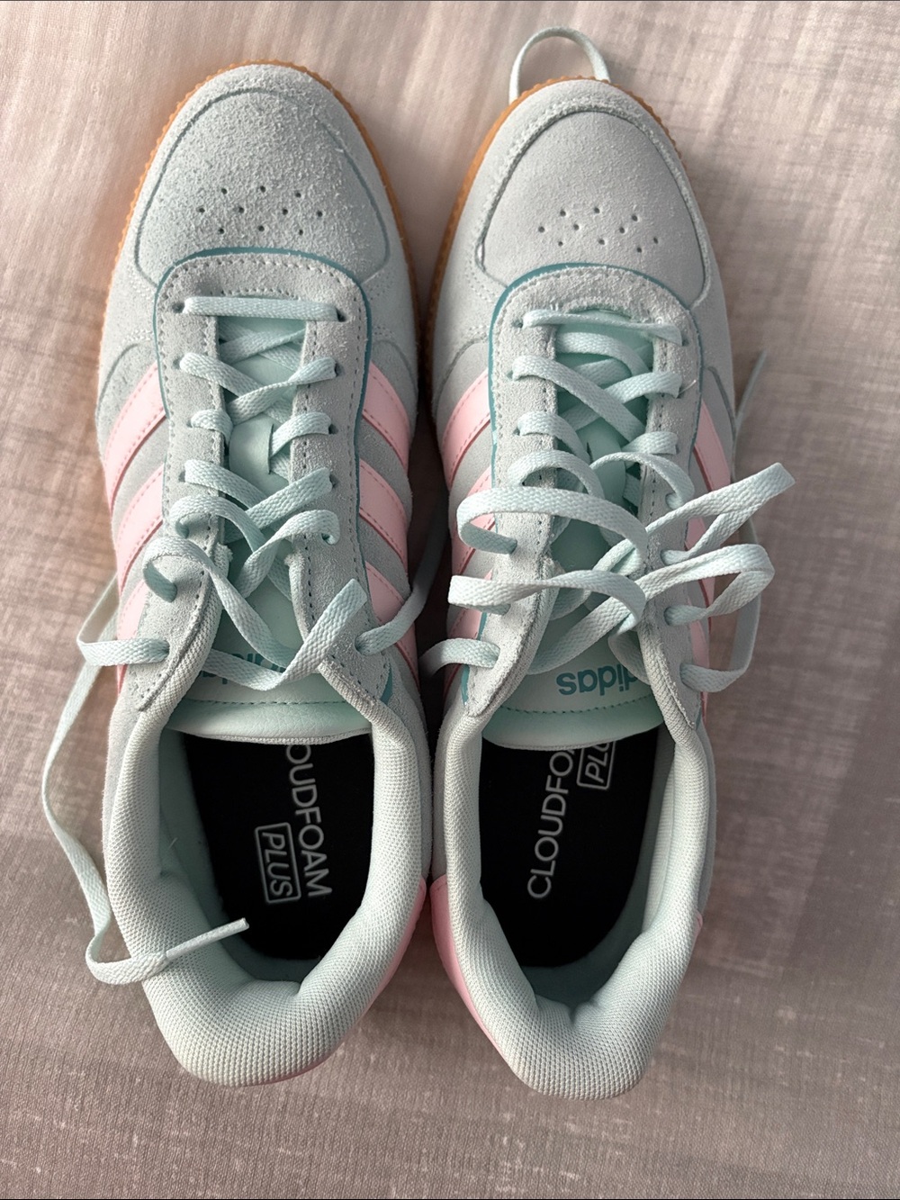 adidas Women's Mint and Pink Cloudfoam Plus Sneakers